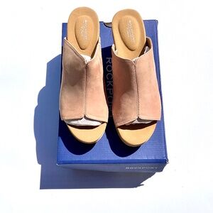 Rockport Leather Heeled Slide Sandals - Vivianne. Size 8W in Tuscany = Blush